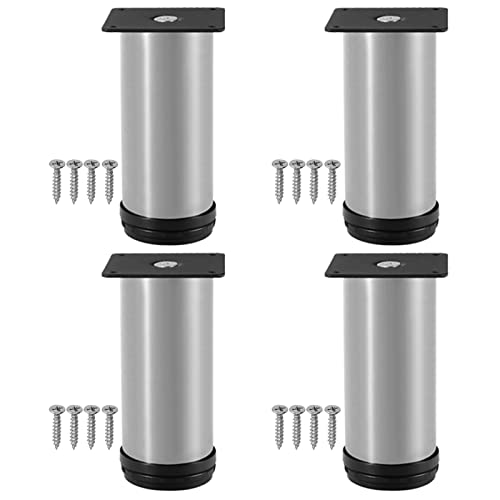 YDHSIKK Möbelbeine 4er Pack Metallbeine Möbelbeine, Runde Schreibtischfüße Höhenverstellbar 0-30 mm, mit Befestigungsschrauben(40cm/15.75in) von YDHSIKK