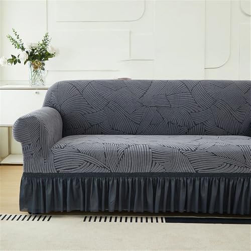 YDHSIKK Sofabedeckung l Form, Geschenk des Vaters, Stretch-Sofabezug aus Seersucker mit Rüschen, Jacquard-Plüsch, for das Wohnzimmer(Color B,Small (90-140cm)) von YDHSIKK