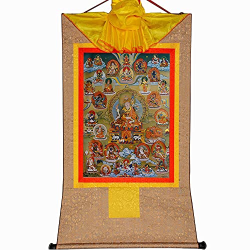 YDHSIKK Tibetische buddhistische Thangka Wand hängend, Buddhistischer Thangka-Brokat-Wandteppich, Padmasambhava, Nyingma-Gottheiten, Mehrfarbig, mehrere Größen(Beige,Medium(62cm*47cm)) von YDHSIKK