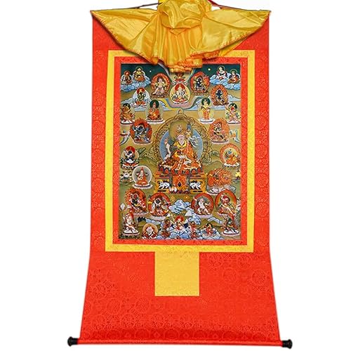 YDHSIKK Tibetische buddhistische Thangka Wand hängend, Buddhistischer Thangka-Brokat-Wandteppich, Padmasambhava, Nyingma-Gottheiten, Mehrfarbig, mehrere Größen(Red,XL(120cm*82cm)) von YDHSIKK