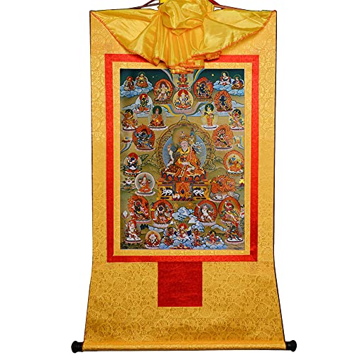YDHSIKK Tibetische buddhistische Thangka Wand hängend, Buddhistischer Thangka-Brokat-Wandteppich, Padmasambhava, Nyingma-Gottheiten, Mehrfarbig, mehrere Größen(Yellow,XL(120cm*82cm)) von YDHSIKK