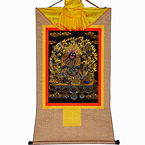 YDHSIKK Tibetische buddhistische Thangka Wand hängend, Buddhistischer Thangka-Wandteppich mit sechsarmiger Schriftrolle, Mahakala-Brokat, Mehrfarbig, mehrere Größen(Beige,Medium(62cm*47cm)) von YDHSIKK