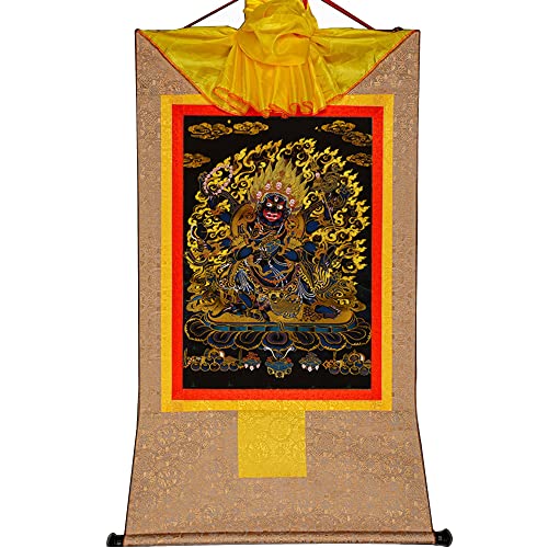YDHSIKK Tibetische buddhistische Thangka Wand hängend, Buddhistischer Thangka-Wandteppich mit sechsarmiger Schriftrolle, Mahakala-Brokat, Mehrfarbig, mehrere Größen(Beige,XL(120cm*82cm)) von YDHSIKK