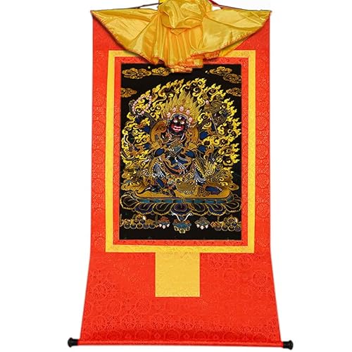 YDHSIKK Tibetische buddhistische Thangka Wand hängend, Buddhistischer Thangka-Wandteppich mit sechsarmiger Schriftrolle, Mahakala-Brokat, Mehrfarbig, mehrere Größen(Red,Large(85cm*63cm)) von YDHSIKK
