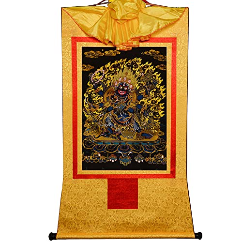 YDHSIKK Tibetische buddhistische Thangka Wand hängend, Buddhistischer Thangka-Wandteppich mit sechsarmiger Schriftrolle, Mahakala-Brokat, Mehrfarbig, mehrere Größen(Yellow,XL(120cm*82cm)) von YDHSIKK