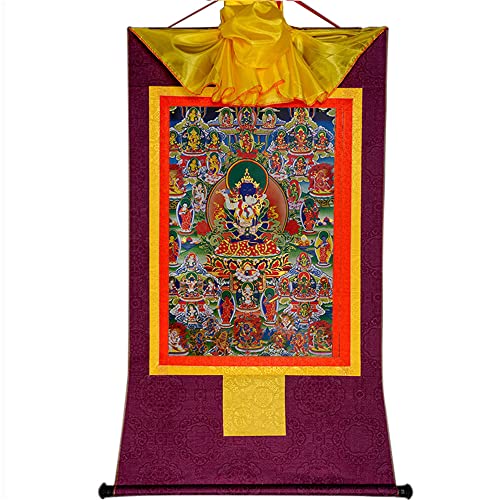 YDHSIKK Tibetische buddhistische Thangka Wand hängend, Thangka, tibetisch-buddhistisches Brokatgemälde, 42 stille Gottheiten, Bardo Thodol, Mehrfarbig, mehrere Größen(Purple,XL(120cm*82cm)) von YDHSIKK