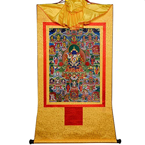 YDHSIKK Tibetische buddhistische Thangka Wand hängend, Thangka, tibetisch-buddhistisches Brokatgemälde, 42 stille Gottheiten, Bardo Thodol, Mehrfarbig, mehrere Größen(Yellow,XL(120cm*82cm)) von YDHSIKK