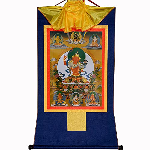 YDHSIKK Tibetische buddhistische Thangka Wand hängend, Thangka Brokat Wandbehang Fünf Formen von Manjusri Mehrfarbig Mehrere Größen(Blue,Large(85cm*63cm)) von YDHSIKK