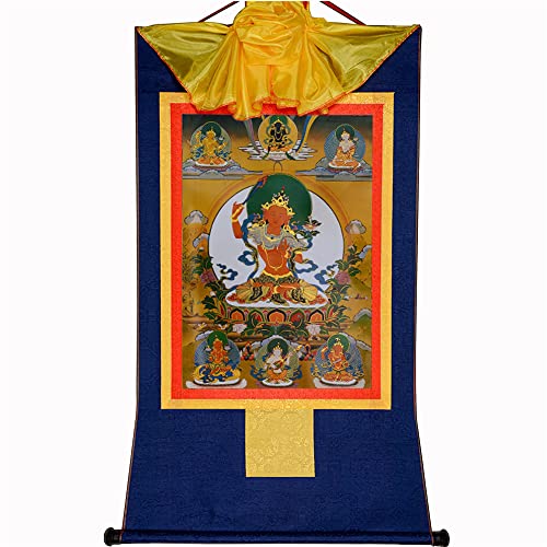 YDHSIKK Tibetische buddhistische Thangka Wand hängend, Thangka Brokat Wandbehang Fünf Formen von Manjusri Mehrfarbig Mehrere Größen(Blue,XL(120cm*82cm)) von YDHSIKK