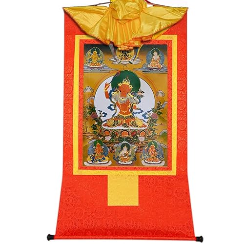 YDHSIKK Tibetische buddhistische Thangka Wand hängend, Thangka Brokat Wandbehang Fünf Formen von Manjusri Mehrfarbig Mehrere Größen(Red,XL(120cm*82cm)) von YDHSIKK