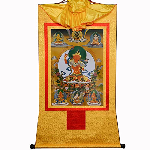 YDHSIKK Tibetische buddhistische Thangka Wand hängend, Thangka Brokat Wandbehang Fünf Formen von Manjusri Mehrfarbig Mehrere Größen(Yellow,Large(85cm*63cm)) von YDHSIKK