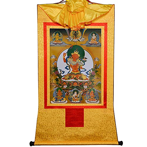 YDHSIKK Tibetische buddhistische Thangka Wand hängend, Thangka Brokat Wandbehang Fünf Formen von Manjusri Mehrfarbig Mehrere Größen(Yellow,XL(120cm*82cm)) von YDHSIKK