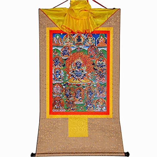 YDHSIKK Tibetische buddhistische Thangka Wand hängend, Thangka Wandteppich, buddhistischer Brokat, Mahakala, Schutzgottheit, Mehrfarbig, mehrere Größen(Beige,Medium(62cm*47cm)) von YDHSIKK