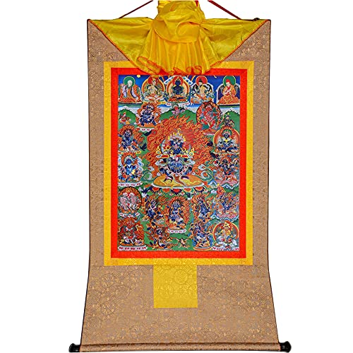 YDHSIKK Tibetische buddhistische Thangka Wand hängend, Thangka Wandteppich, buddhistischer Brokat, Mahakala, Schutzgottheit, Mehrfarbig, mehrere Größen(Beige,XL(120cm*82cm)) von YDHSIKK