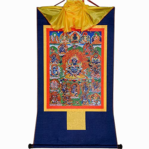 YDHSIKK Tibetische buddhistische Thangka Wand hängend, Thangka Wandteppich, buddhistischer Brokat, Mahakala, Schutzgottheit, Mehrfarbig, mehrere Größen(Blue,Large(85cm*63cm)) von YDHSIKK
