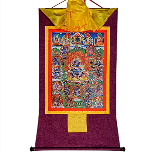 YDHSIKK Tibetische buddhistische Thangka Wand hängend, Thangka Wandteppich, buddhistischer Brokat, Mahakala, Schutzgottheit, Mehrfarbig, mehrere Größen(Purple,Medium(62cm*47cm)) von YDHSIKK