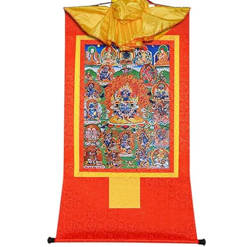 YDHSIKK Tibetische buddhistische Thangka Wand hängend, Thangka Wandteppich, buddhistischer Brokat, Mahakala, Schutzgottheit, Mehrfarbig, mehrere Größen(Red,Large(85cm*63cm)) von YDHSIKK