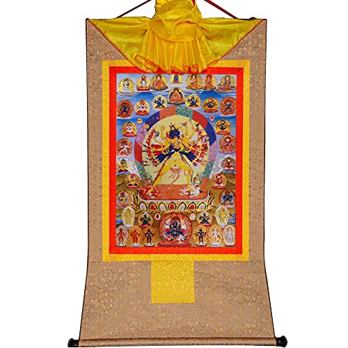 YDHSIKK Tibetische buddhistische Thangka Wand hängend, Thangka-Wandteppich, buddhistischer Kalacakra-Vajrayogini-Yab-Yum-Brokat, Mehrfarbig, mehrere Größen(Beige,XL(120cm*82cm)) von YDHSIKK