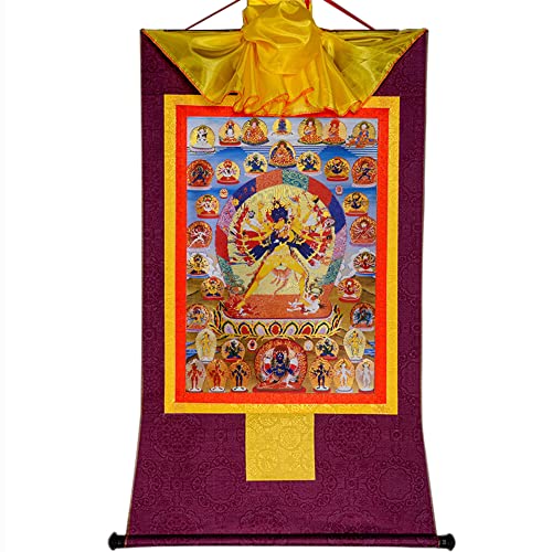 YDHSIKK Tibetische buddhistische Thangka Wand hängend, Thangka-Wandteppich, buddhistischer Kalacakra-Vajrayogini-Yab-Yum-Brokat, Mehrfarbig, mehrere Größen(Purple,Small(35cm*27cm)) von YDHSIKK