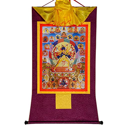 YDHSIKK Tibetische buddhistische Thangka Wand hängend, Thangka-Wandteppich, buddhistischer Kalacakra-Vajrayogini-Yab-Yum-Brokat, Mehrfarbig, mehrere Größen(Purple,XL(120cm*82cm)) von YDHSIKK