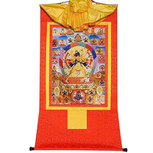 YDHSIKK Tibetische buddhistische Thangka Wand hängend, Thangka-Wandteppich, buddhistischer Kalacakra-Vajrayogini-Yab-Yum-Brokat, Mehrfarbig, mehrere Größen(Red,XL(120cm*82cm)) von YDHSIKK