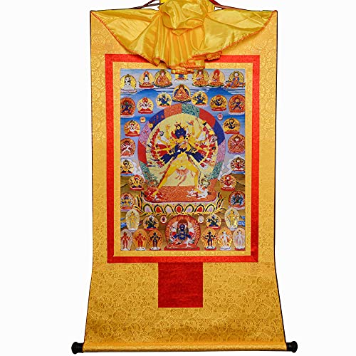 YDHSIKK Tibetische buddhistische Thangka Wand hängend, Thangka-Wandteppich, buddhistischer Kalacakra-Vajrayogini-Yab-Yum-Brokat, Mehrfarbig, mehrere Größen(Yellow,Large(85cm*63cm)) von YDHSIKK