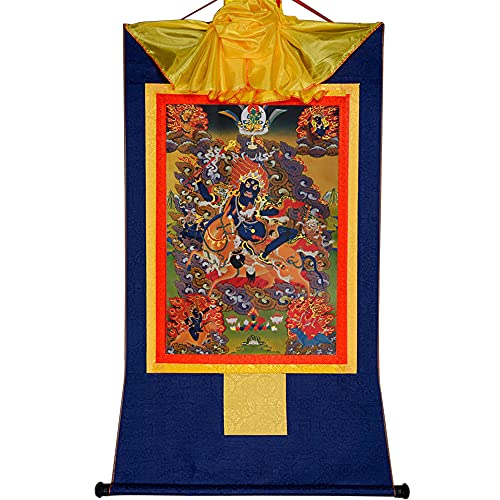 YDHSIKK Tibetische buddhistische Thangka Wand hängend, Thangka Wandteppich, tibetisch-buddhistischer Wandbehang, Palden Lhamo, Mehrfarbig, mehrere Größen(Blue,XL(120cm*82cm)) von YDHSIKK
