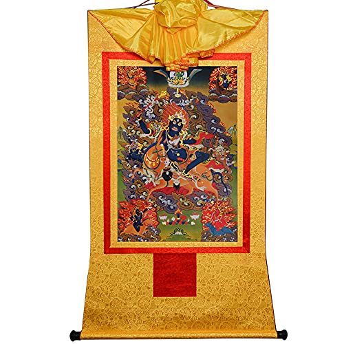 YDHSIKK Tibetische buddhistische Thangka Wand hängend, Thangka Wandteppich, tibetisch-buddhistischer Wandbehang, Palden Lhamo, Mehrfarbig, mehrere Größen(Yellow,Large(85cm*63cm)) von YDHSIKK