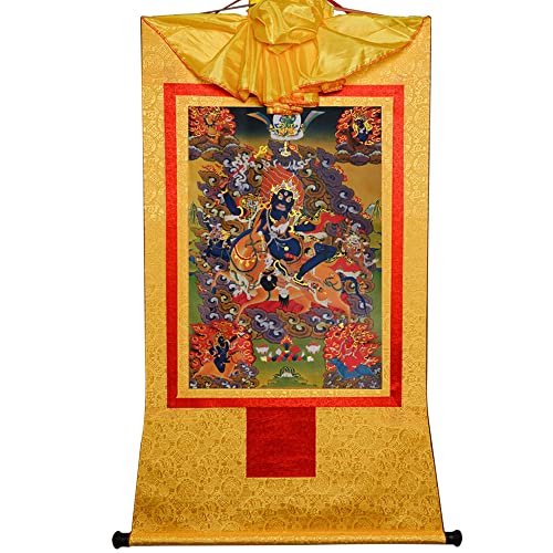 YDHSIKK Tibetische buddhistische Thangka Wand hängend, Thangka Wandteppich, tibetisch-buddhistischer Wandbehang, Palden Lhamo, Mehrfarbig, mehrere Größen(Yellow,XL(120cm*82cm)) von YDHSIKK