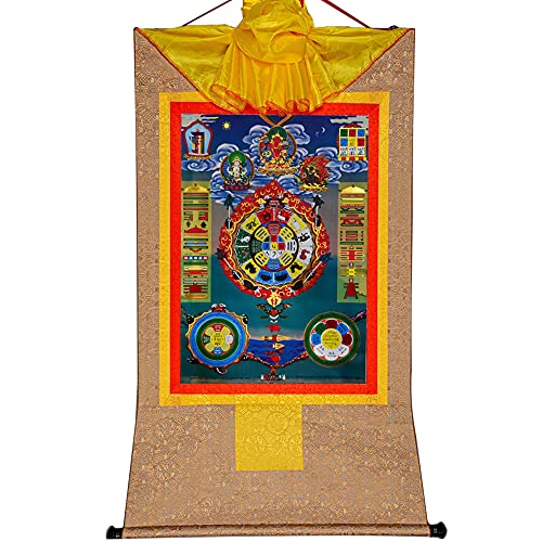 YDHSIKK Tibetische buddhistische Thangka Wand hängend, Tibetisch-buddhistische Thangka-Malerei, Wandbehang, Brokat-Wandteppich, Mehrfarbig, mehrere Größen(Beige,Small(35cm*27cm)) von YDHSIKK