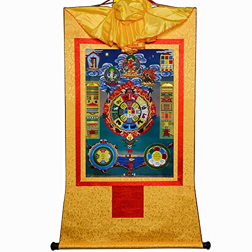 YDHSIKK Tibetische buddhistische Thangka Wand hängend, Tibetisch-buddhistische Thangka-Malerei, Wandbehang, Brokat-Wandteppich, Mehrfarbig, mehrere Größen(Yellow,XL(120cm*82cm)) von YDHSIKK