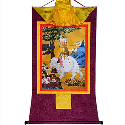 YDHSIKK Tibetische buddhistische Thangka Wand hängend, Tibetisch-buddhistischer Thangka-Brokat-Wandteppich „Vier harmonische Tiere“, Mehrfarbig, mehrere Größen(Purple,Large(85cm*63cm)) von YDHSIKK