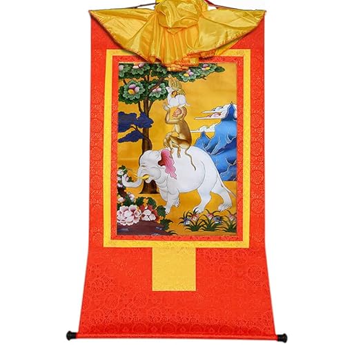YDHSIKK Tibetische buddhistische Thangka Wand hängend, Tibetisch-buddhistischer Thangka-Brokat-Wandteppich „Vier harmonische Tiere“, Mehrfarbig, mehrere Größen(Red,Small(35cm*27cm)) von YDHSIKK