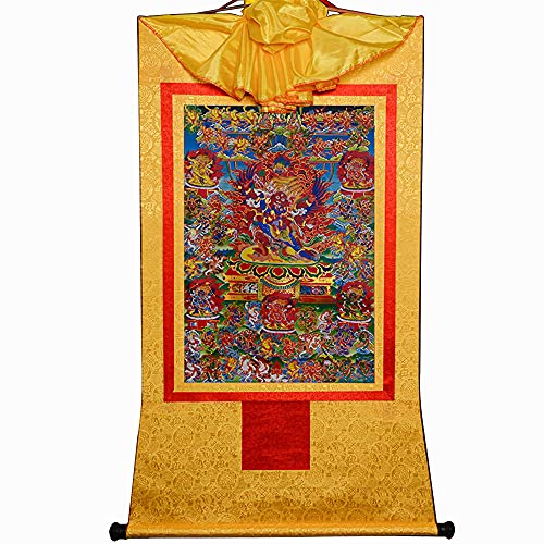 YDHSIKK Tibetische buddhistische Thangka Wand hängend, Tibetisch-buddhistisches Thangka-Gemälde, Wandteppich, 58 zornige Gottheiten, Bardo Thodol, Mehrfarbig, mehrere Größen(Yellow,Small(35cm*27cm)) von YDHSIKK