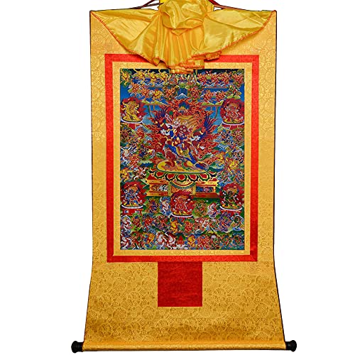 YDHSIKK Tibetische buddhistische Thangka Wand hängend, Tibetisch-buddhistisches Thangka-Gemälde, Wandteppich, 58 zornige Gottheiten, Bardo Thodol, Mehrfarbig, mehrere Größen(Yellow,XL(120cm*82cm)) von YDHSIKK