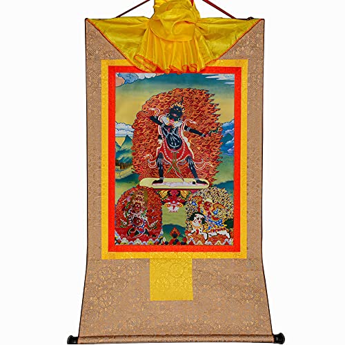 YDHSIKK Tibetische buddhistische Thangka Wand hängend, Tibetisches Thangka-Gemälde, DREI Dharmapalas, Stoff, Seidenbrokat, Stickerei, Mehrfarbig, mehrere Größen(Beige,Small(35cm*27cm)) von YDHSIKK