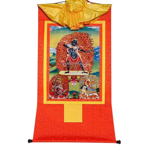 YDHSIKK Tibetische buddhistische Thangka Wand hängend, Tibetisches Thangka-Gemälde, DREI Dharmapalas, Stoff, Seidenbrokat, Stickerei, Mehrfarbig, mehrere Größen(Red,Large(85cm*63cm)) von YDHSIKK