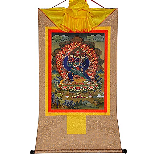 YDHSIKK Tibetische buddhistische Thangka Wand hängend, Vajrabhairava tibetisch-buddhistische Thangka Brokat Wandbehang Multicolor mehrere Größen(Beige,Medium(62cm*47cm)) von YDHSIKK