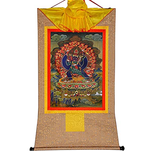 YDHSIKK Tibetische buddhistische Thangka Wand hängend, Vajrabhairava tibetisch-buddhistische Thangka Brokat Wandbehang Multicolor mehrere Größen(Beige,XL(120cm*82cm)) von YDHSIKK
