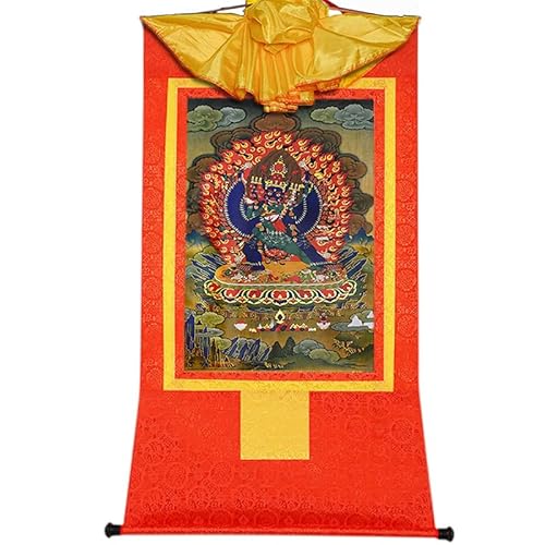 YDHSIKK Tibetische buddhistische Thangka Wand hängend, Vajrabhairava tibetisch-buddhistische Thangka Brokat Wandbehang Multicolor mehrere Größen(Red,Small(35cm*27cm)) von YDHSIKK