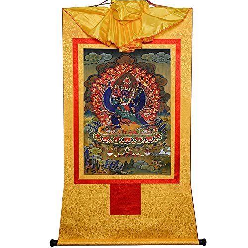 YDHSIKK Tibetische buddhistische Thangka Wand hängend, Vajrabhairava tibetisch-buddhistische Thangka Brokat Wandbehang Multicolor mehrere Größen(Yellow,Small(35cm*27cm)) von YDHSIKK
