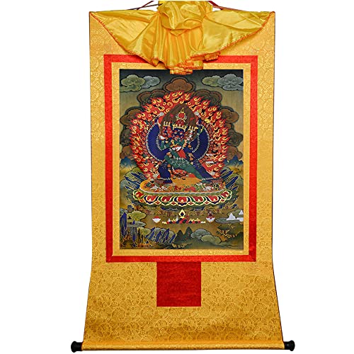 YDHSIKK Tibetische buddhistische Thangka Wand hängend, Vajrabhairava tibetisch-buddhistische Thangka Brokat Wandbehang Multicolor mehrere Größen(Yellow,XL(120cm*82cm)) von YDHSIKK