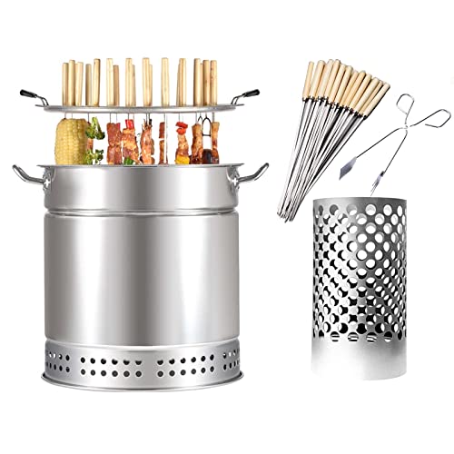tragbarer faltbarer Holzkohlegrill, Grill im Freie Barbecue-Grill, rauchfreier Holzkohle-Raucher-Fassgrill, vertikaler Hängegrillofen, 50-teiliges Kebab-Spieße, 360°-Rundum-Braten, Barbecue-Grill(S) von YDHSIKK