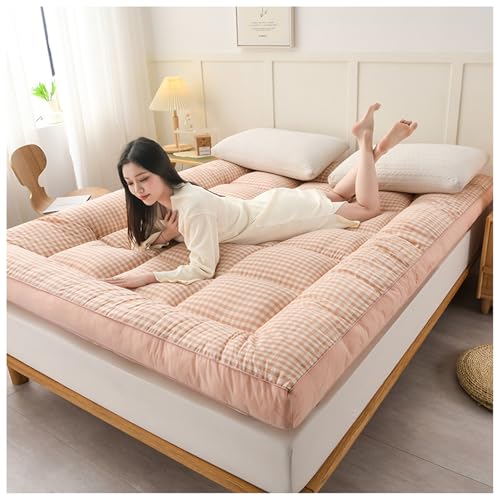 tragbarer faltbarer Holzkohlegrill, Grill im Freie Japanische Boden-Futon-Tatami-Matratze, Isomatte, Gästebett, mehrfarbig, mehrere Größen(Pink Plaid,180x200cm) von YDHSIKK