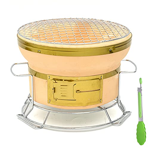 tragbarer faltbarer Holzkohlegrill, Grill im Freie Tragbarer Holzkohlegrillrost, kleiner runder Hibachi-Tisch-Holzkohleofen, tragbarer Yakitori-Grillkocher mit Griffen und Lebensmittelzange von YDHSIKK