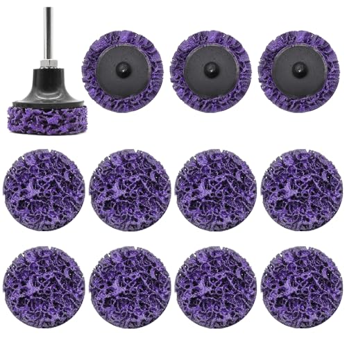 YDHfdc 12 Stück 2 inch CSD Scheibe Bohrmaschine 50mm Reinigungsscheiben Set mit Stangen Grobschleifscheibe Nylongewebe Scheibe für Oberfläc Polieren Rostentfernung (Lila) von YDHfdc