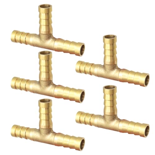YDHfdc 5 Stück 8 mm T-Schlauchverbinder 3 Wege Messing Verbindungsstück, Messing Kraftstoffschlauch Verbindungsstück für Kraftstoff, Luft, Wasser von YDHfdc