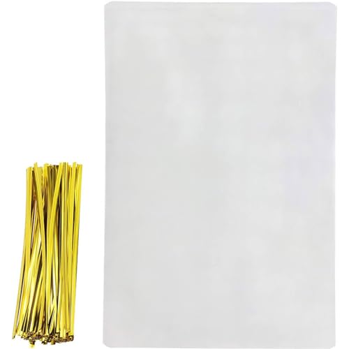 YDJIANCAI Brot -polypropylenbeutel, Packung Von 100 Völlig Transparenten Klaren Bäckereien Für Handgefertigte Laibverpackungen, Umfasst 100 Gold -Twist -bindungen(Size:4×9in（10.2×23cm）,Color:100) von YDJIANCAI