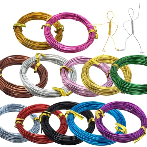 YDJIANCAI Buntaluminium Draht für Basteln - 12 Rollen - 12 1.5mm Dicke - Für Schmuckherstellung, Floristik, Perlenarbeiten und DIY Projekte - 60 Meter (196.85 Fuß) Gesamtlänge (5m/Rolle) von YDJIANCAI