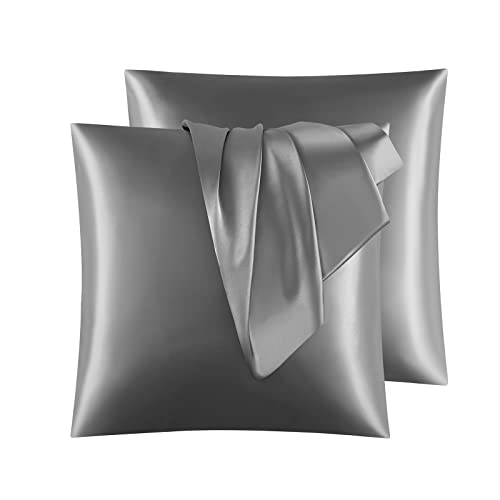 2 Stück Satin Kissenbezug 40x40, ähnlich wie Seide, Kopfkissenbezug Satin Pillowcase Kissen Bezug Kissenhülle für Haar und Haut, Grau von YDW